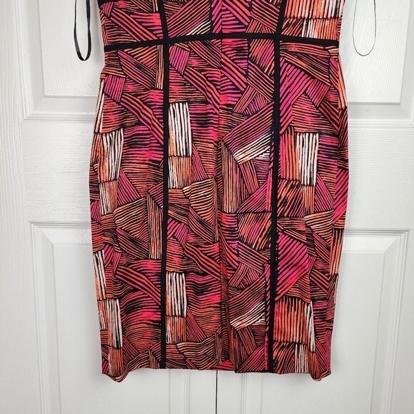 Calvin Klein Sheath Dress Cocktail Pencil Pink Orange Red Abstract Size 8 - Picture 11 of 16